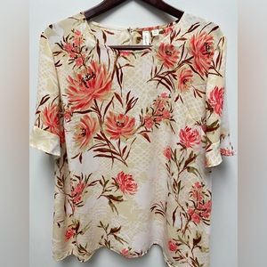 Tacera Floral Print Top - Cream and Pink